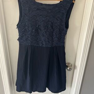 Navy Blue Sleeveless Lace Dress